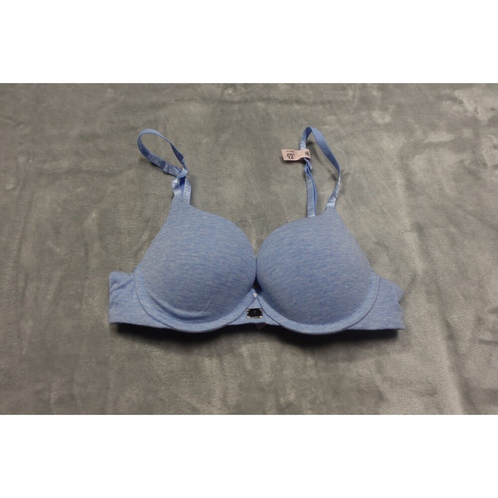 Victoria's Secret 32B Heather Cornflower Blue Cotton Logo Hardware Push‎ Up Bra